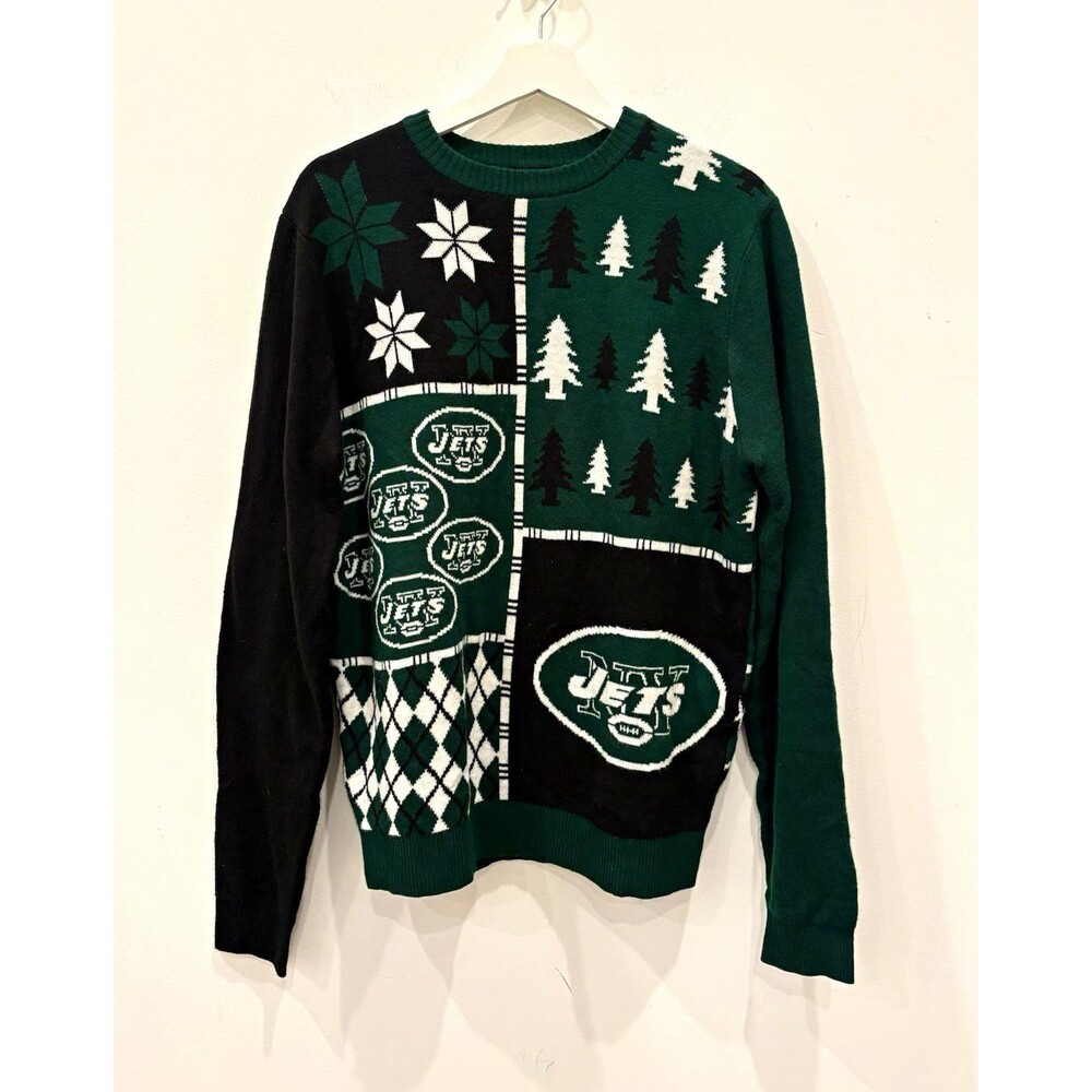 Forever Collectibles New York Jets NFL Ugly Holiday Sweater Size L Green christm
